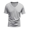 thumbnail image 2 of Mens V Neck T Shirts Athletic Casual Short Sleeve T-Shirt Breathable Lightweight Pure Color Summer Basic Tees T Shirt Light Gray M, 2 of 6