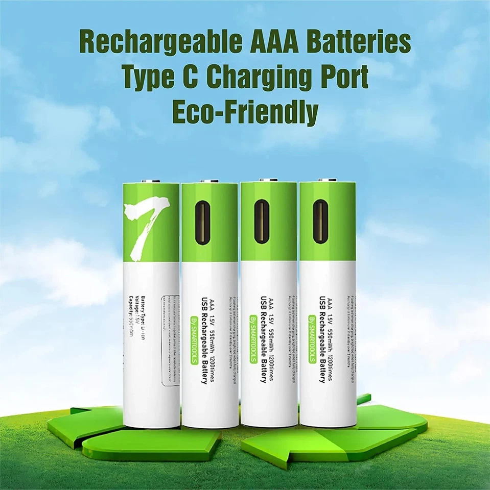 2Pcs Rechargeable Aaa Lithium Ion Li-Ion Batteries 1.5V 750Mwh With Usb C Cable