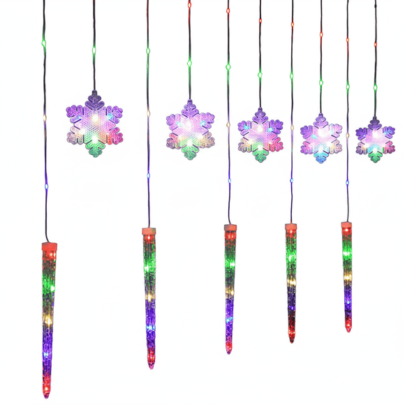 Cheapark Outdoor Christmas Icicle Snowflake Curtain Lights - Remote-Controlled LED String, Dimmable Twinkling Decor for Porch, Patio & Yard