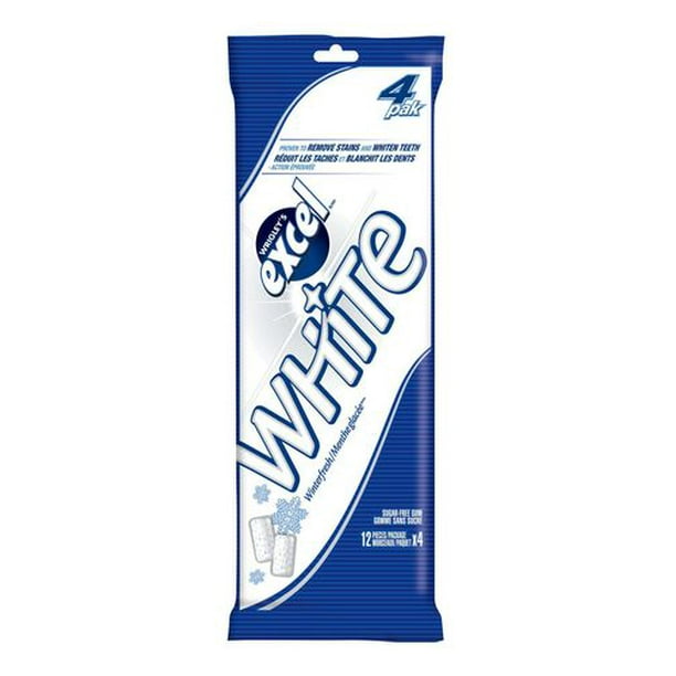 Excel White Winterfresh Chewing-gum, sans sucre, 12 pastilles, paquet de 4