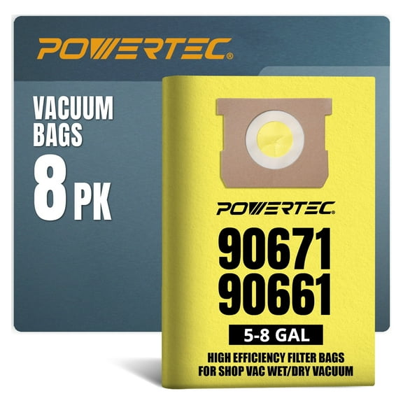 POWERTEC 8PK 90661, 90671 Shop Vacuum Bags for Shop Vac Type E 9066100, Type H 9067100, VF2004 Filter Bags, 5-8 Gallon Replacement For Shop Vac Bags, Shop Vacuum Accessories, 75077-P2N