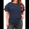 thumbnail image 1 of Camiseta Holgada de Cuello Redondo con Lunares y Corta con Volantes para Mujer, Talla Grande Azul XL, 1 of 9