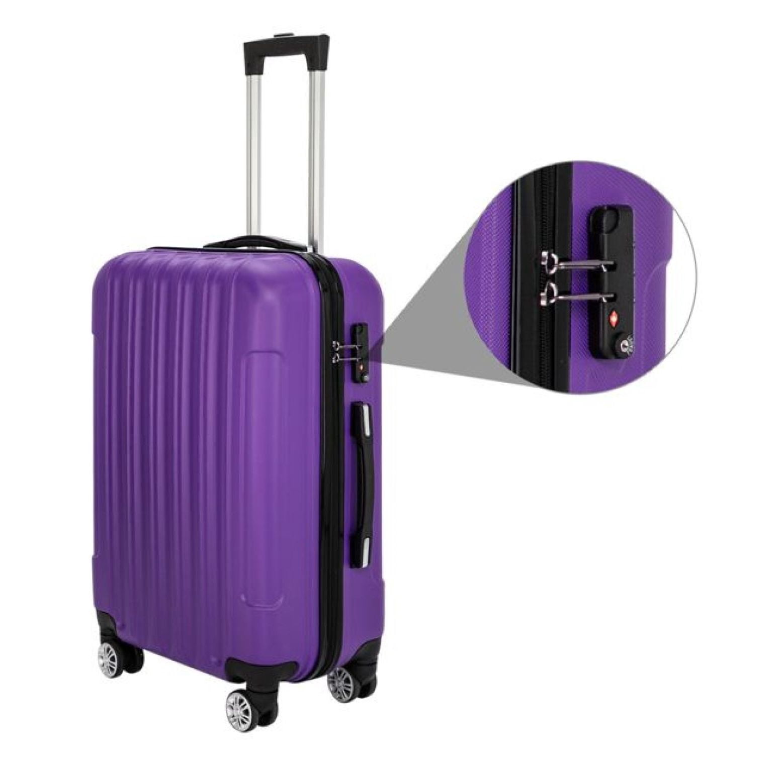 3-in-1 Luggage Set Large Capacity Spinner Suitcase, Travel Rolling Suitcases with TSA Lock, Lightweight Hardshell Carry On Luggage - Purple