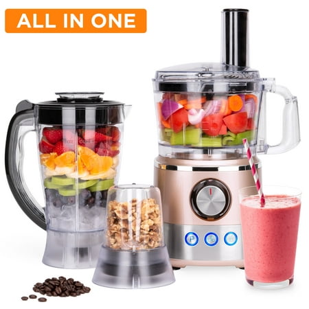 Best Choice Products 650W Multifunctional All-In-One Stainless Steel Food Processor, Blender, & Grinder Combo with 7.4-Cup Capacity, 10 Attachments for Juicing, Cutting, Shredding, & More, Rose (Best Blender And Food Processor In One)