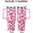 thumbnail image 2 of 40oz Insulated Travel Tumbler - Valentine Gift for Couples, 3D-Printed Pink Love Design, Double Wall Vacuum Stainless Steel Cup with Handle, Leakproof Lid & Straw (For Women & Men), 2 of 6