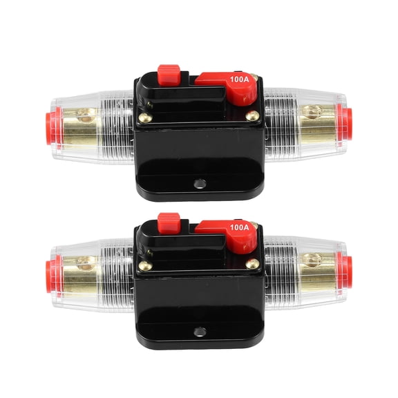 Unique Bargains 2 Pcs Fuse Holder 100A Inline Circuit Breaker Reset Fuse Holder Zinc Alloy Black
