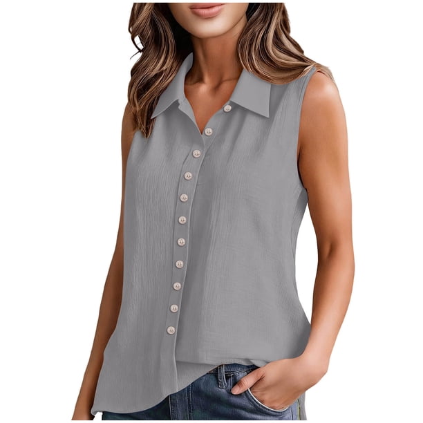 Camisetas con Cuello en V Mujeres sin Mangas Tops de Verano Blusa de Moda Casual para el Uso Diario de la Fiesta, Chaleco de Poliéster