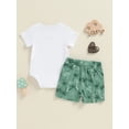 thumbnail image 5 of vera natura 2-Piece Baby Boys Set Short Sleeve Round Neck Letter Print Romper Coconut Palm Print Shorts Outfits, 5 of 8