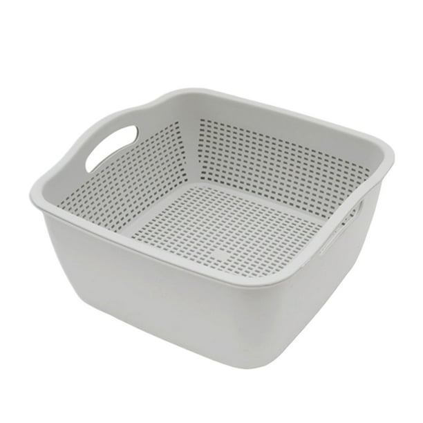 Wosthever Cesta de de frutas y verduras de plástico práctica y práctica para doble mango multifuncional Organizadores de utensilios de cocina Gris