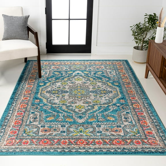 JONATHAN Y BOHEMIAN FLAIR 5 x 8 Area Rug, Vintage Medallion - Blue/Yellow, BMF102A-5