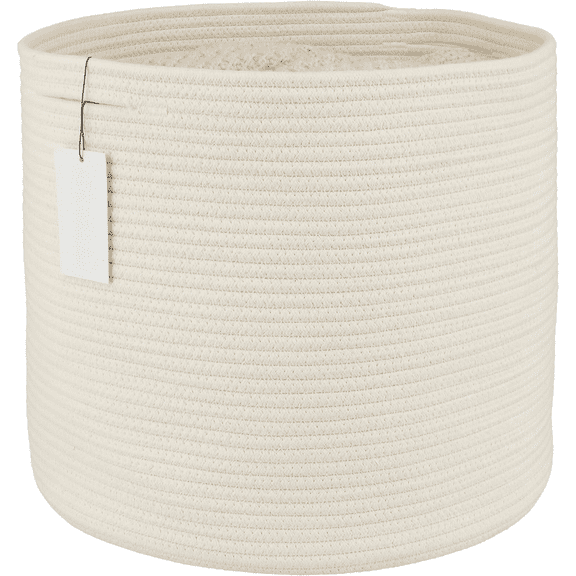 Cotton Rope Basket For Girls Boys Kids 16”X14” Baby Laundry Baskets Nursery Bin Round Woven Basket Organizer For Storage Toys Blankets Shoes Clothes white