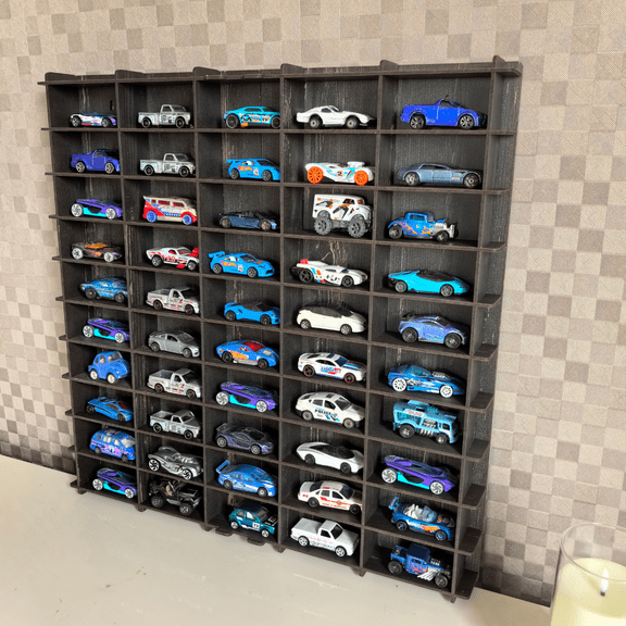 SERRACraftsStudio Toy Car Wall Shelf, Hotwheels, Matchbox Compatible, Display Case for 50 Cars Old Black