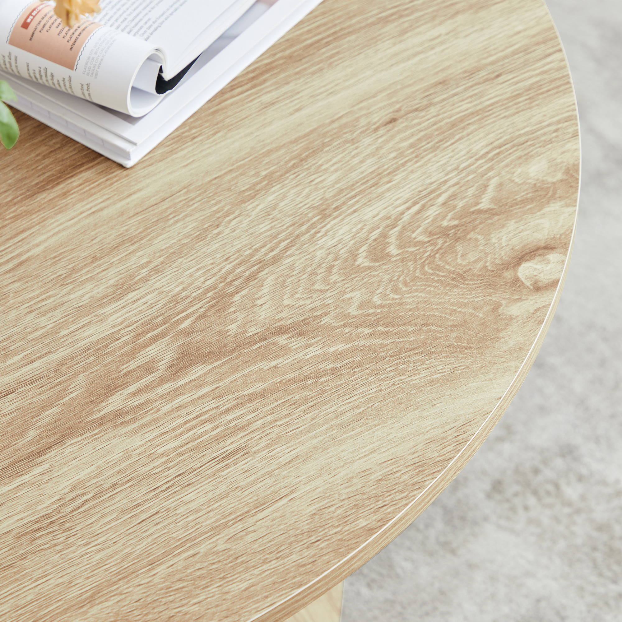 YOCWO 31.5" Small Round Coffee Table for Small Apartment Living Room, Modern Beige Coffee Table with Petal Base