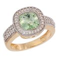 thumbnail image 1 of 14K Yellow Gold Natural Green Amethyst Ring Cushion-cut 7x7mm Diamond Accent, size 10, 1 of 3