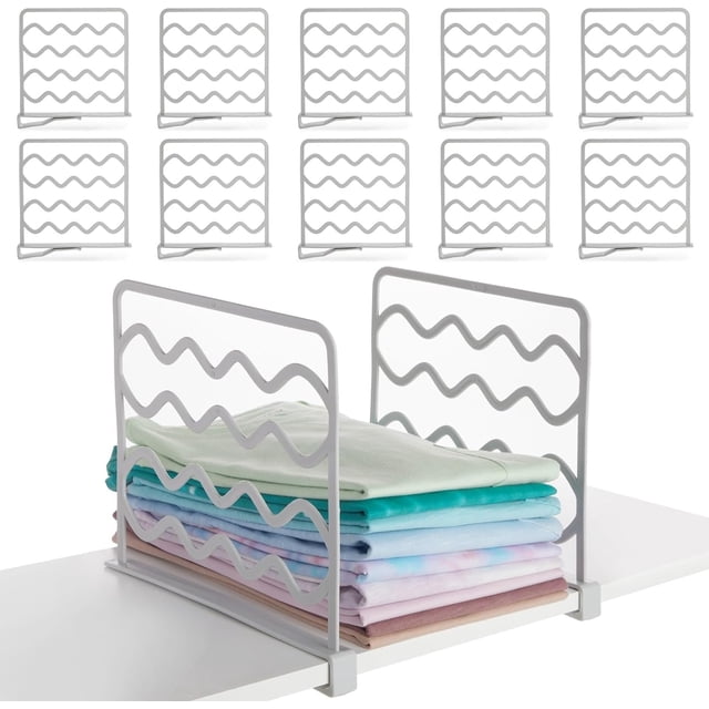 Paquete de 12 divisores de estantes de alambre de plástico para organización, gabinetes, armario (gris, 10,8 x 10 pulgadas) divisores de estantes para armario