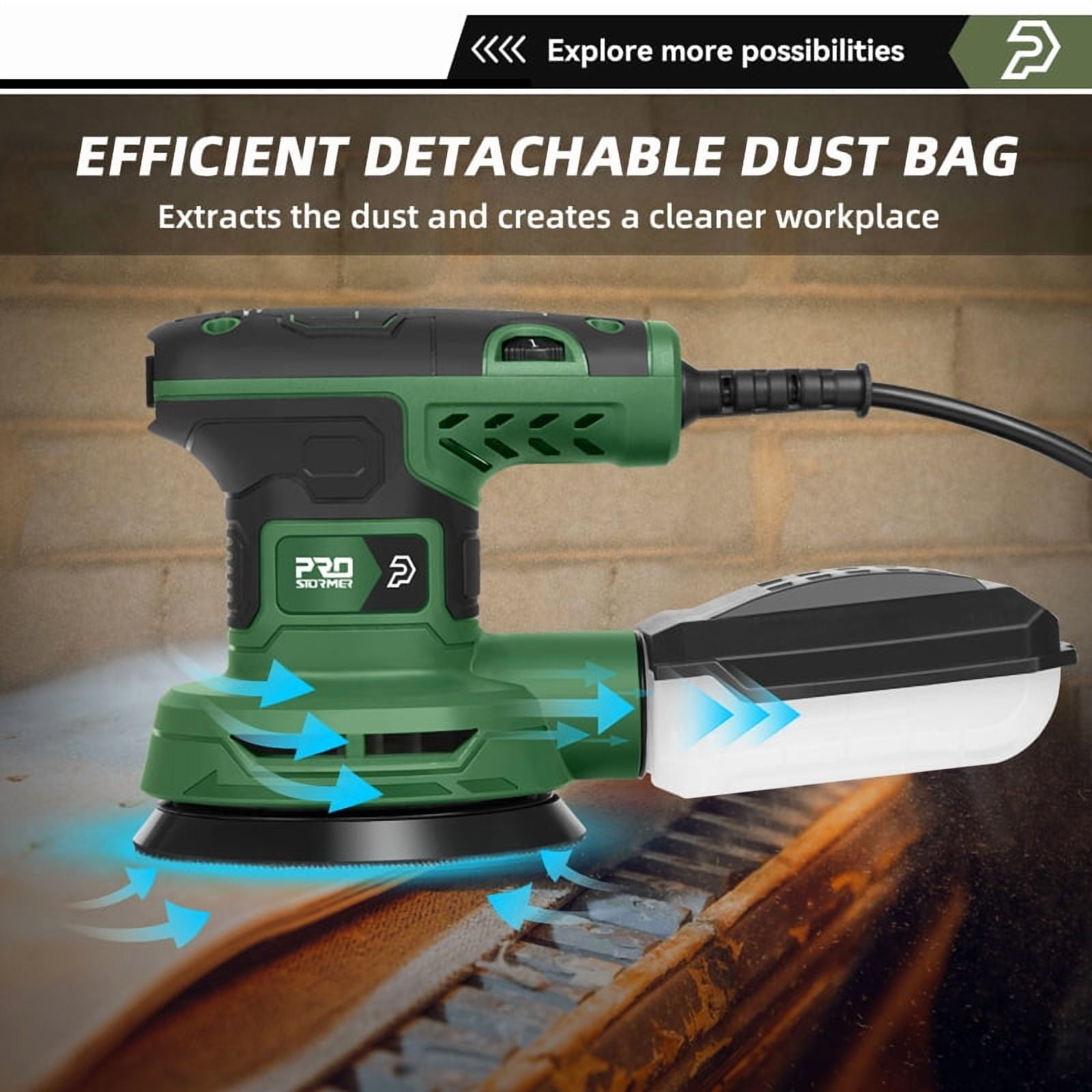 300W Random Orbital Electric Sander Machine with 21Pcs 125mm Sandpapers，6000-13000 RPM Strong Dust Collection Polisher by PROSTORMER