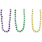 PMU Mardi Gras Party Beads Large Round 12mm x 48" Assorted Gold, Green, Purple 3/Pkg, Pkg/1