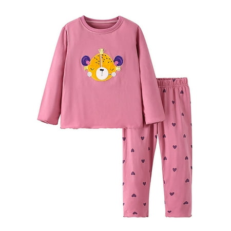 

Girls Matching Sets Size 10 Kids Girls Autumn Winter Homewear Animal Cartoon Printed Long Sleeve Crew Neck Loose Tops And Trousers 2PC Pajamas Outfits Children s Clothing Pink 1-2 Years