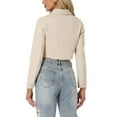 thumbnail image 4 of INSPIRE CHIC Women's Jean Jacket Frayed Button Up Washed Cropped Denim Jacket Beige S, 4 of 7