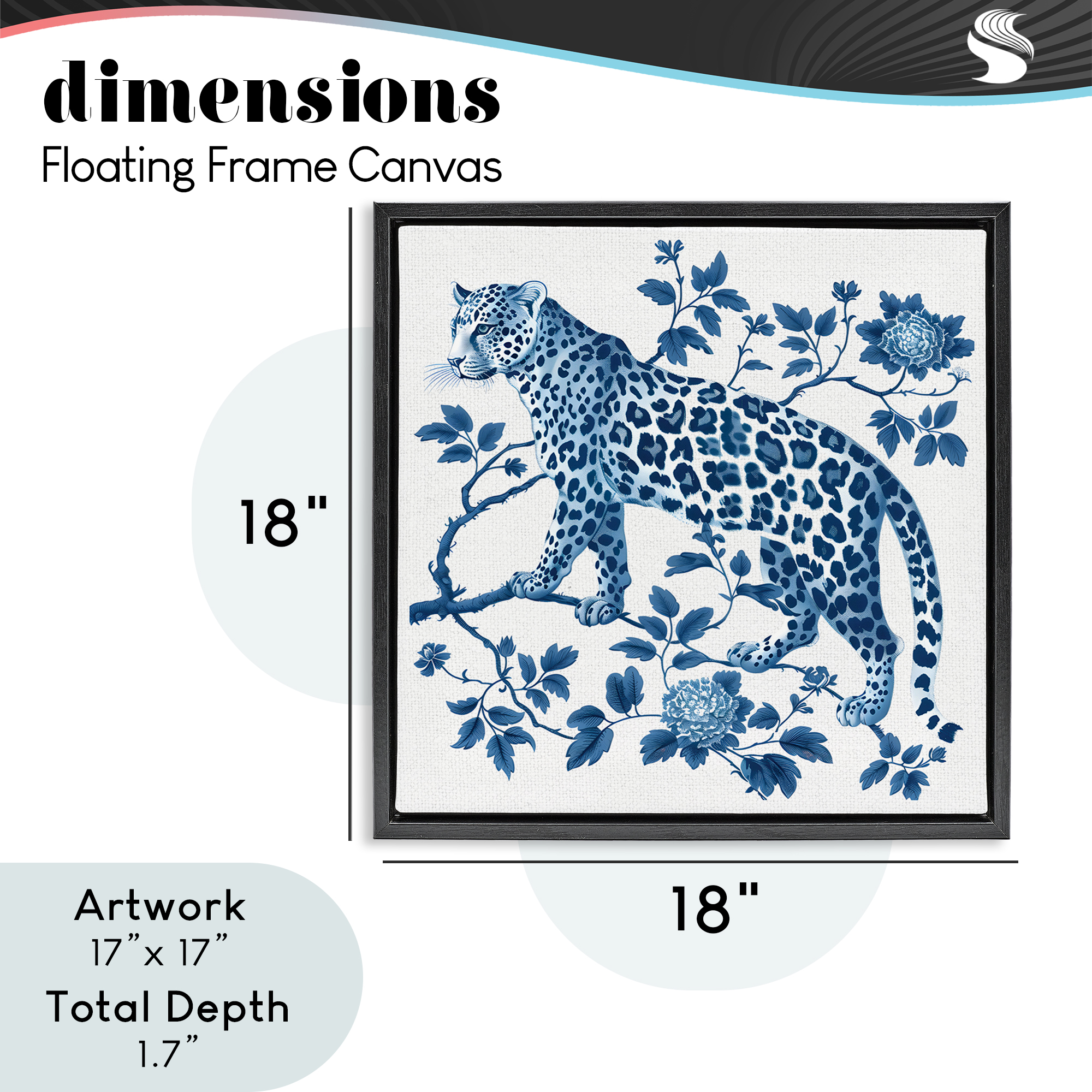 Traditional Ornate Floral Leopard Black Framed Floater Canvas Wall Art, design by Lettered and Lined