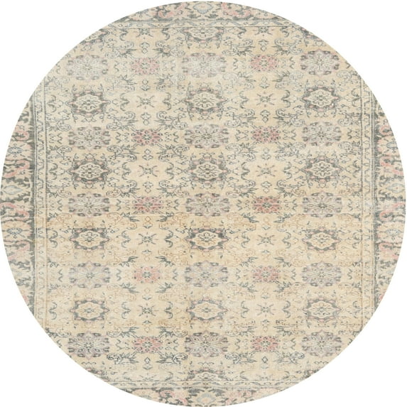 Ahgly Company Machine Washable Indoor Round Traditional Light French Beige Brown Area Rugs, 3' Round