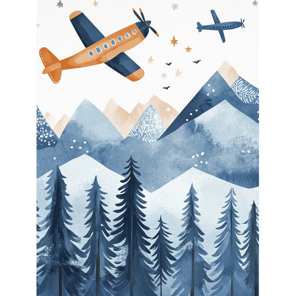 Blue Mountain Airplane Canvas Print/Wall Art，Suitable for Living Room，Bedroom，Nursery，Office，and Kids Playroom Decoration.