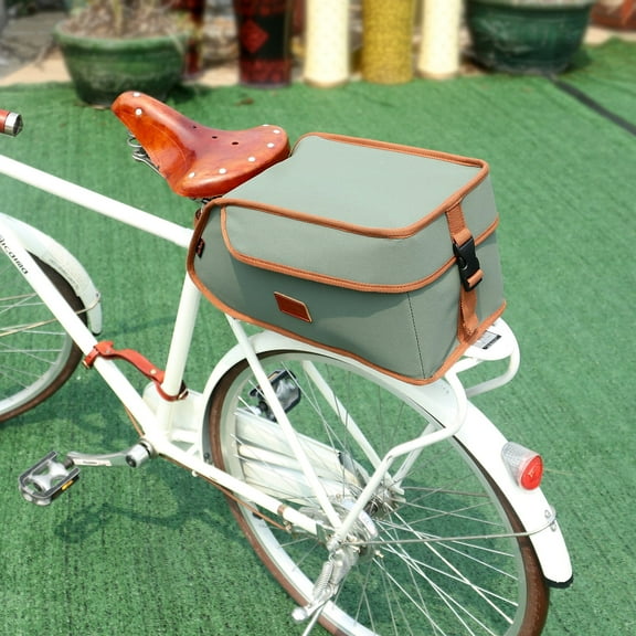TOURBON Canvas Bicycle Rear Rack Pannier Insulated Trunk Cooler Bag Green Cycling Accessories