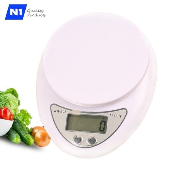 11lb/5kg Compact Digital LCD Kitchen Scale Diet Food Tempered Glass w/ Batteries 