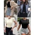thumbnail image 5 of Ekouaer Short Sleeve Shirts for Women Basic Tees Slim Fit Crew Neck Tops Trendy Summer Black/Dark Gray/Beige, 5 of 6
