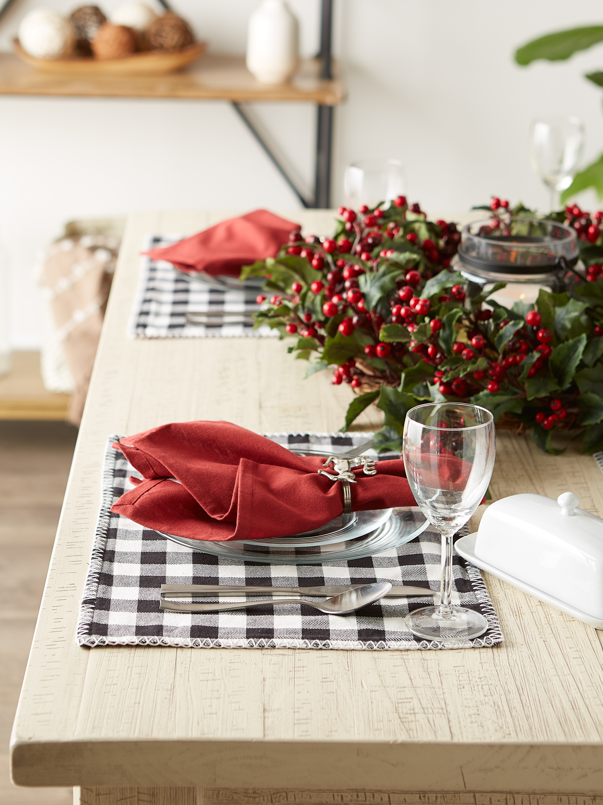 Christmas Buffalo Check With Embroidery Placemat (Set of 6)