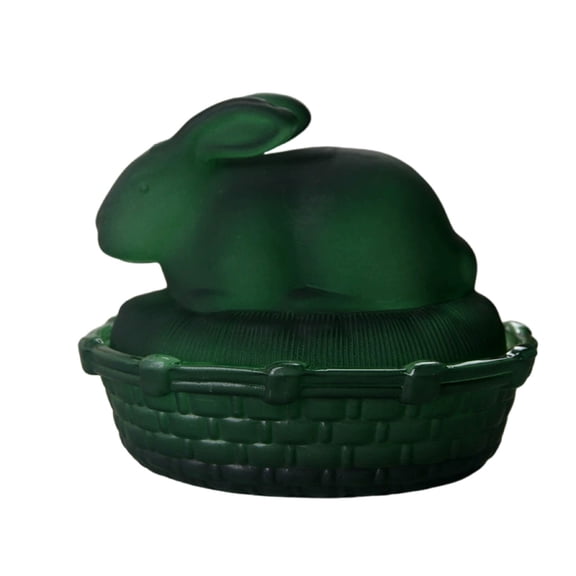 Bunny on Nest Glass Dish, Rabbit-Shaped Candy Dish with Lid, Crystal Candy Jar for Cookies, Snacks and Desserts, Vintage Candy Bowl for Easter Spring Home Kitchen Office Table Decor, Green