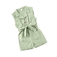 thumbnail image 1 of Combinaison Bébé, Col Rabattu Rayé Sans Manches une-Pièce pour Filles Tout-Petits, Blanc/bleu/kaki/vert Lac, 1 of 5