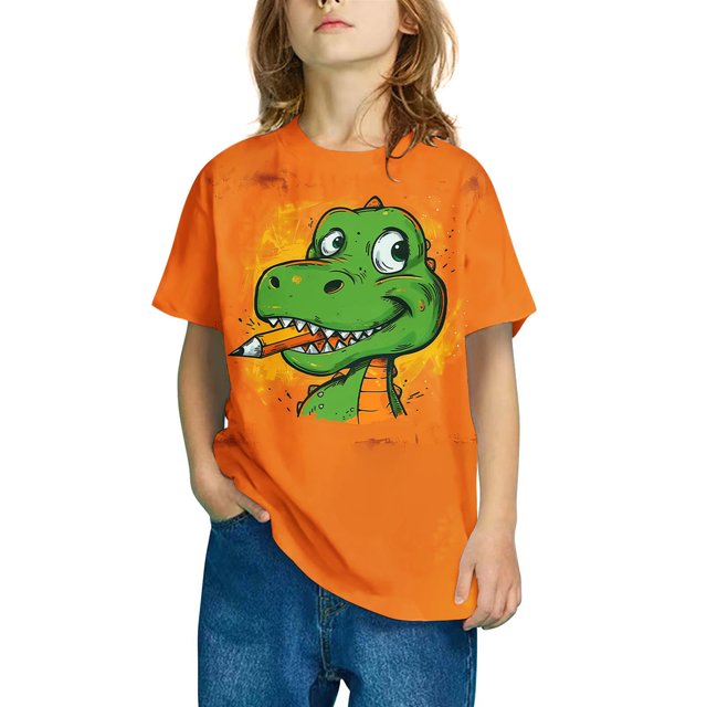 Jgppe T-Shirt Mignon pour Enfants Tout-Petits Imprimé Léger Ample Col Rond Manches Courtes Blouse Tee Multicolore 3-14 Ans
