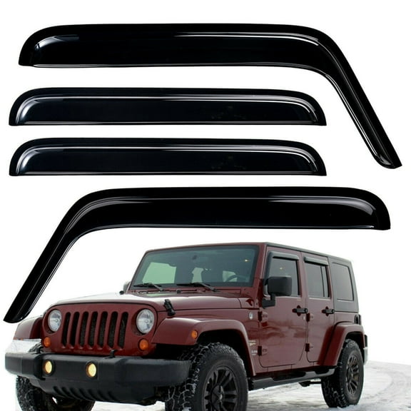 KAIHUIXING 4pcs Sun Rain Wind Deflectors Door Window Visors Outside Mount Channel Style Dark Smoke Tint for Jeep for Wrangler 2007-2017 for Wrangler JK 2018