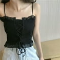 thumbnail image 2 of MESSUEN Spaghetti Strap Tank Top Going Out Tops Crew Neck Camisole Lace Jacket Blouse Solid Strap Vest Suspender Color Stitching Women Blouse Tee Shirts Womens Summer Shirts Black One Size, 2 of 9