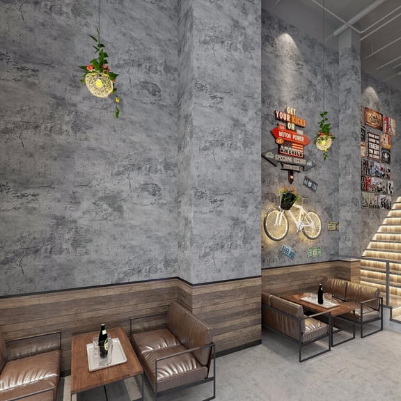 Concrete Wallpaper Roll Peel Stick countertops Grey Textured Thick Contact Paper Vinyl Cement Look Wall Paper Matte Rustic Industrial Wallpaper, Dark Gray, 354 x24 Inch
