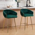 thumbnail image 2 of 26" Counter Height Bar Stool, Velvet Upholstered with Hand-Wave Back, Golden Chrome Base & Footrest, Modern Kitchen Island Stool, Green, 2 of 9