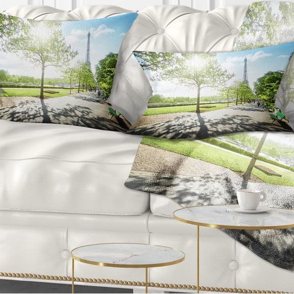 Designart Paris Eiffel Towerat Sunny Morning - Landscape Printed Throw Pillow - 12x20