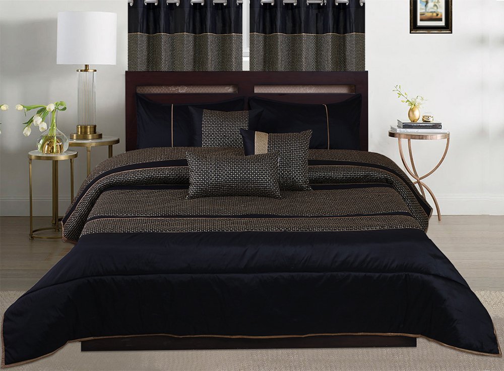 WPM Designer Collection Bedding Set 7 Piece Black Gold ...
