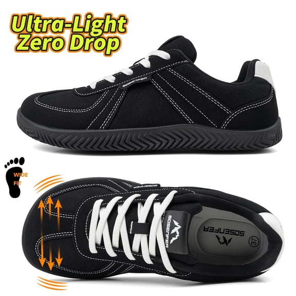Sosenfer Barefoot Shoes Women Men,Wide Toe Box Zero Drop Unisex Walking Shoes,Non-Slip Lightweight Casual Sneakers for Women Men Black