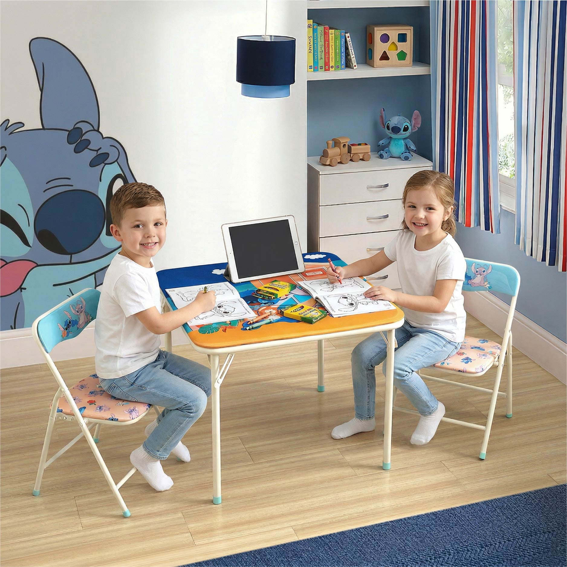Disney Stitch Kids' 3-Piece Table and Chairs Set, Blue