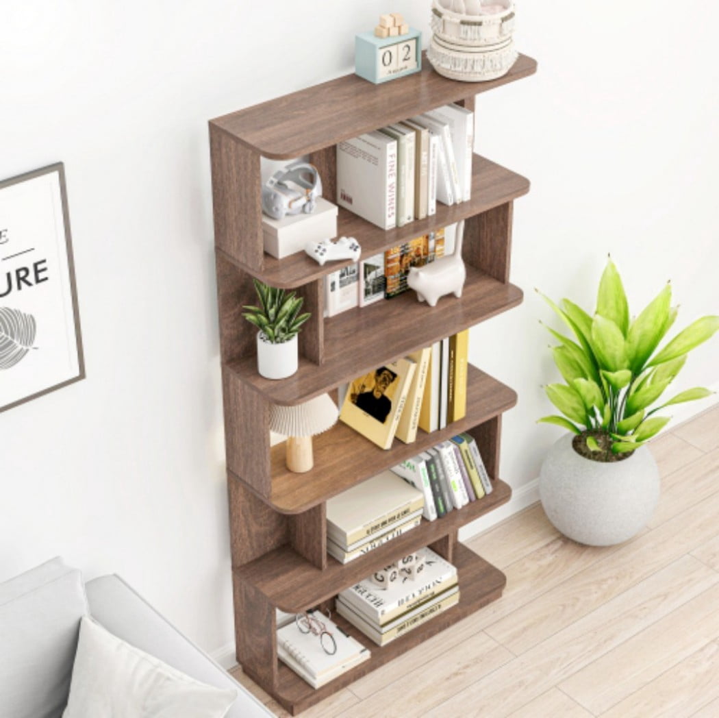 5-Tier Bookshelf, 31.5" Wide Modern Open Bookcase with 30" Shelf Clearance, Free Combination Storage Shelves, MDF Display Rack for Living Room, Bedroom & Home Office, Dark Brown