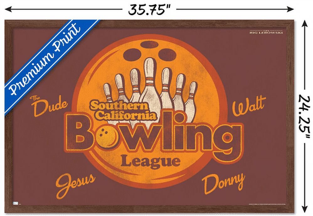 The Big Lebowski - Bowling League Wall Poster, 22.375" x 34", Framed
