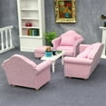 thumbnail image 4 of 1:/12 Dollhouse Furniture Couch, Vintage Double Lover Seat Wooden Handmade Singlg Pink Modern Settee Model Playhouse Living Room, 4 of 8