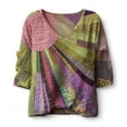 thumbnail image 4 of Dolkfu V-Neck Tops for Women Trendy Pull-on Purple 3/4 Sleeve Boho Blouses & Tops Refreshing Abstract Patchwork Purple,S, 4 of 5