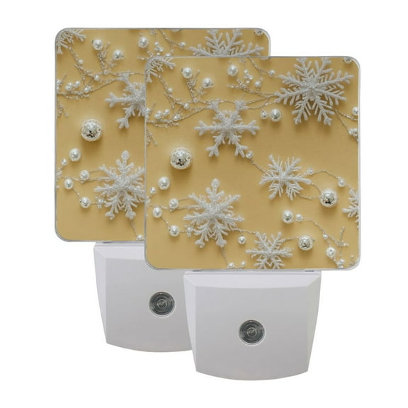 Night Light LED Dusk to Dawn Night Lamp Auto Sensor Plug-in Nightlight for Bedroom Bathroom Nursery Hallway Kitchen Silver Color Snowflakes, 2Pack