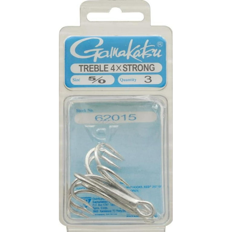Gamakatsu 62015 Fishing Treble Hooks Treble 4X Strong Tin SZ 5/0 3 PK 