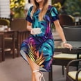 thumbnail image 3 of Easygdp Colorful Tropical Leaves para Vestido Transpirable de Mujer, Vestido Suelto de Manga Corta con Pliegues y Bolsillos para el Verano, 3 of 6