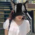 thumbnail image 4 of Dark Punk Style Denim Baseball Hat Adjustable Distressed Design Denim Cap with Metal Rings 3D Bunny Ears Streetwear Accessory, 4 of 7
