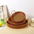 thumbnail image 3 of Imitation Rattan Tray Round Storage Basket Tray With Handle Bread Fruit Cake Food Plate Serving Tray For Home Kitchen L, 3 of 6